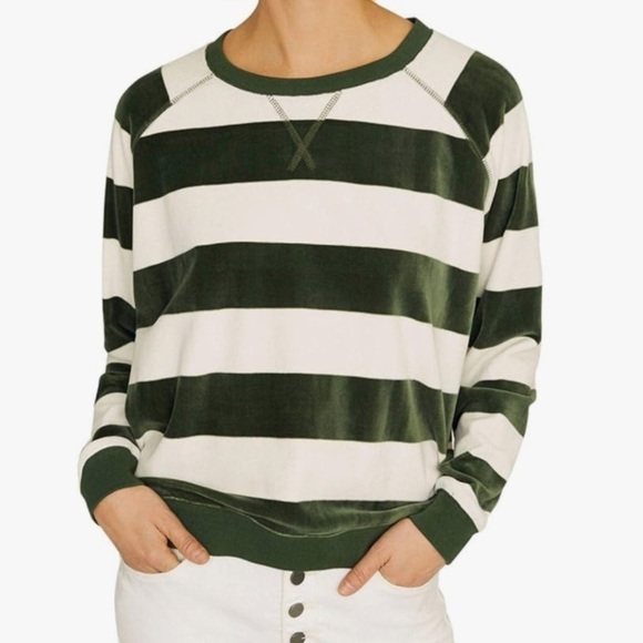 Sanctuary Green and White Stripes Velour Sweatshirt S - Picture 1 of 9